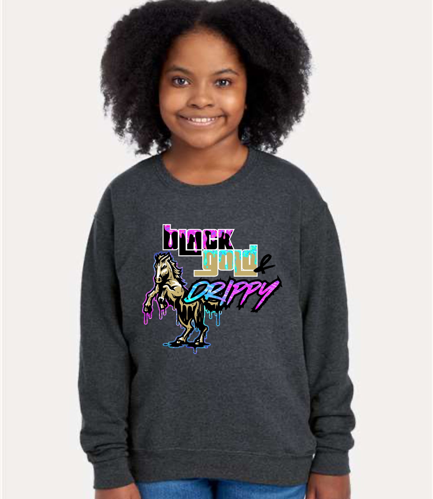 Black, Gold, and Drippy Crewneck Sweatshirt