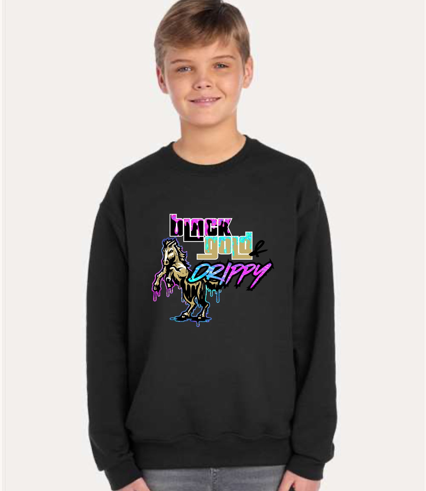 Black, Gold, and Drippy Crewneck Sweatshirt