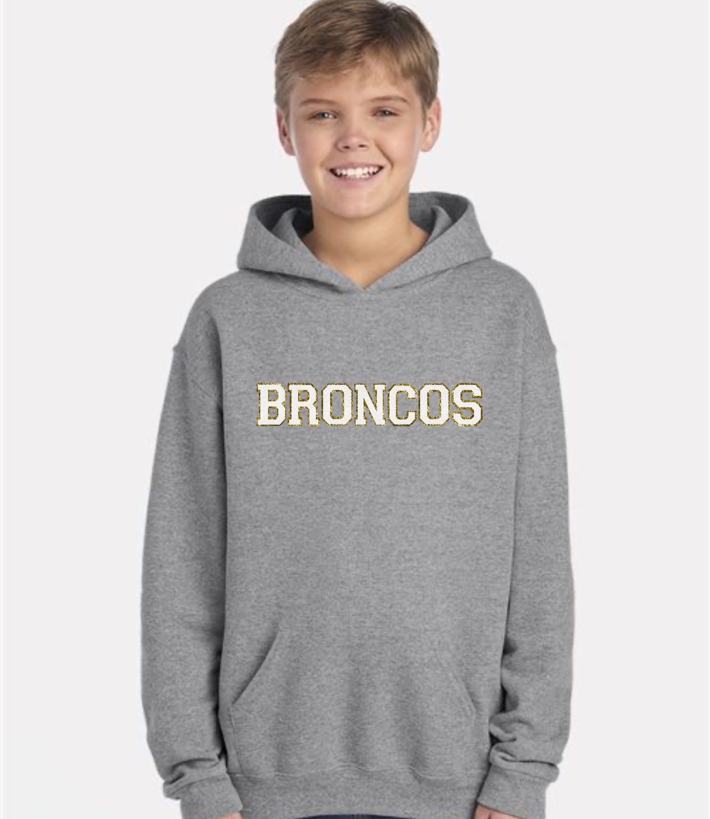 Broncos Faux Chenille Glitter Patch Hoodie