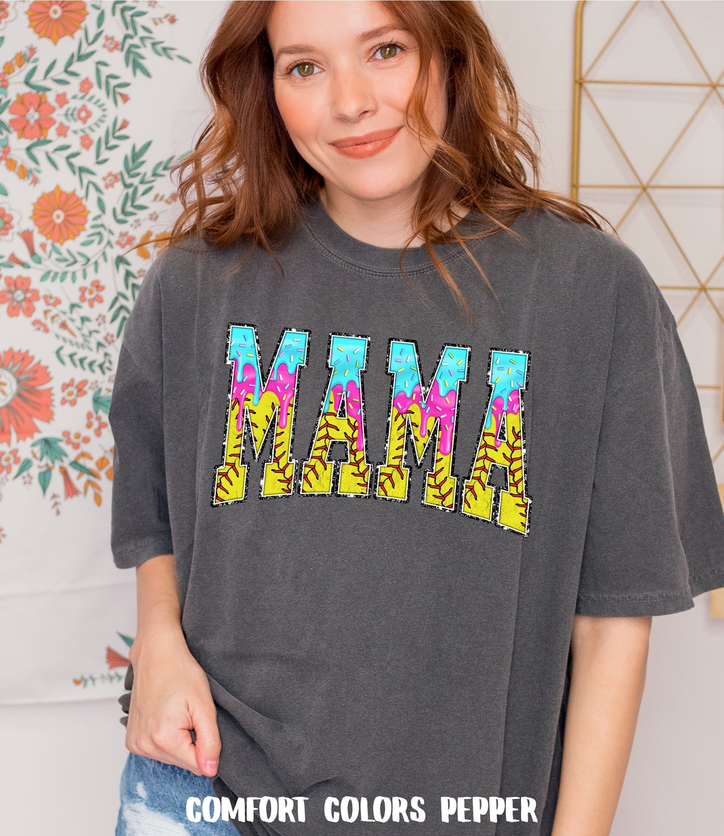 Softball Mama Drip Comfort Colors Tee