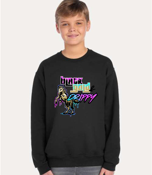 Black, Gold, and Drippy Crewneck Sweatshirt