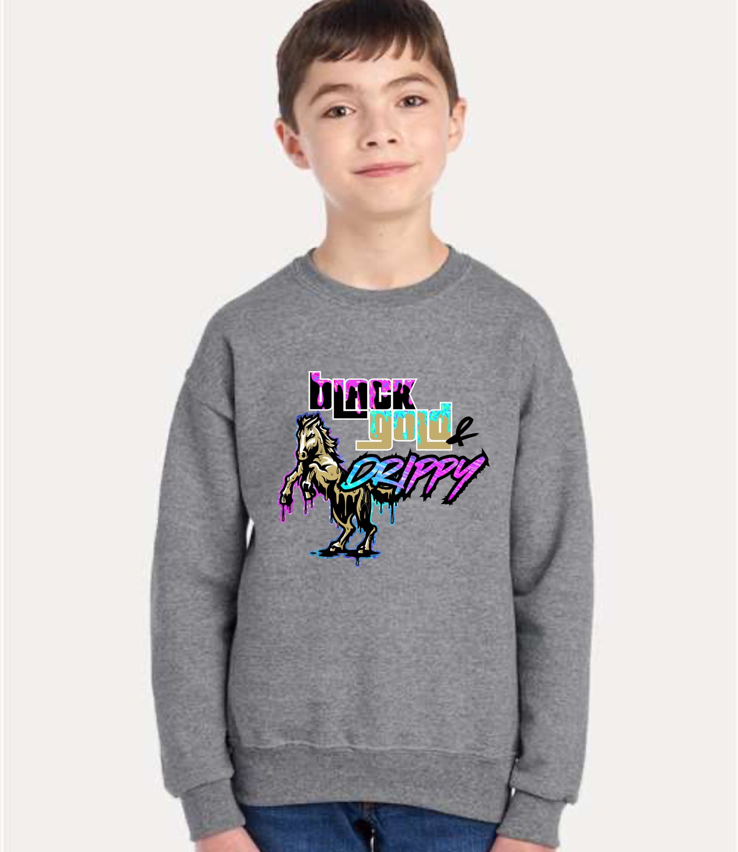 Black, Gold, and Drippy Crewneck Sweatshirt