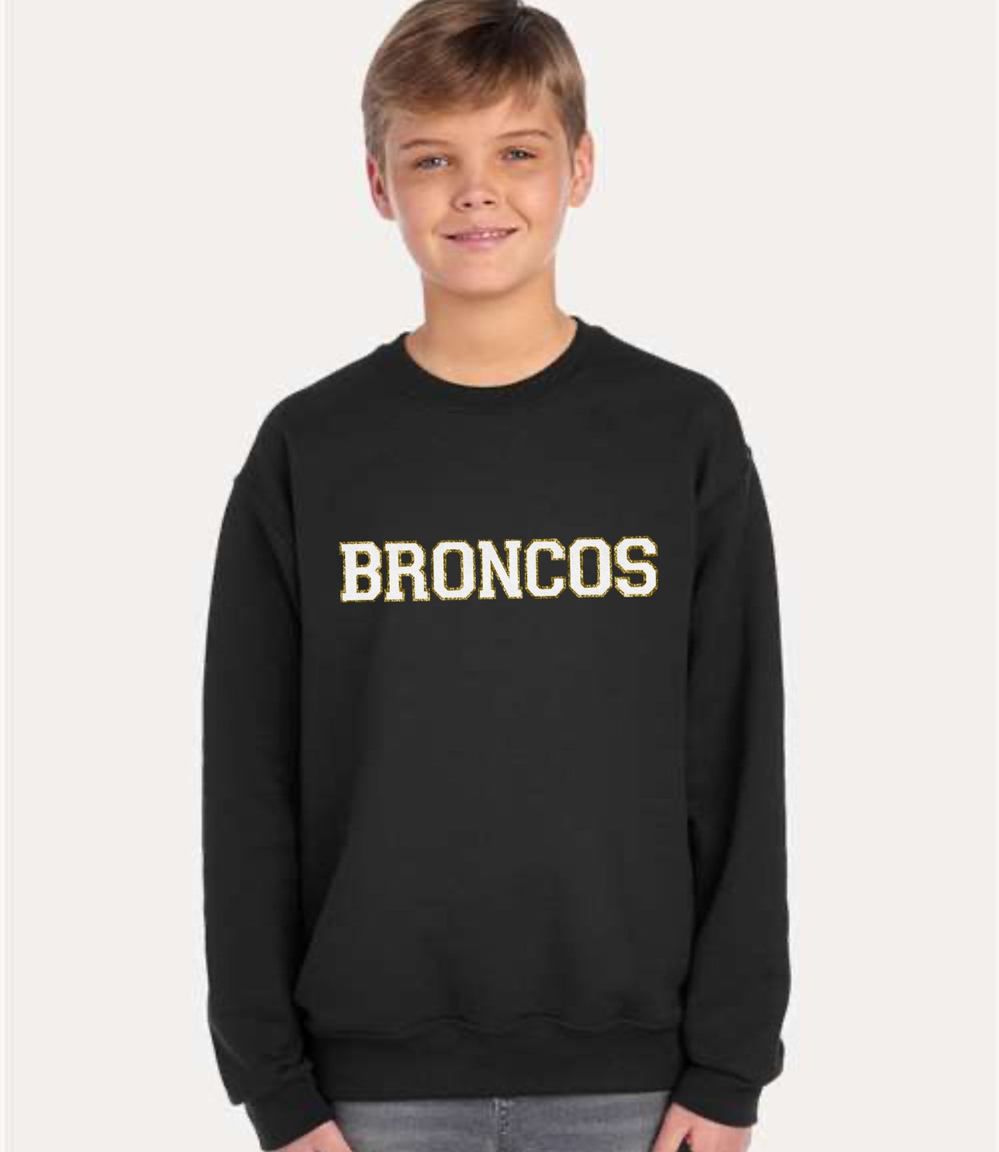 Broncos Faux Chenille Glitter Patch Crewneck Sweatshirt