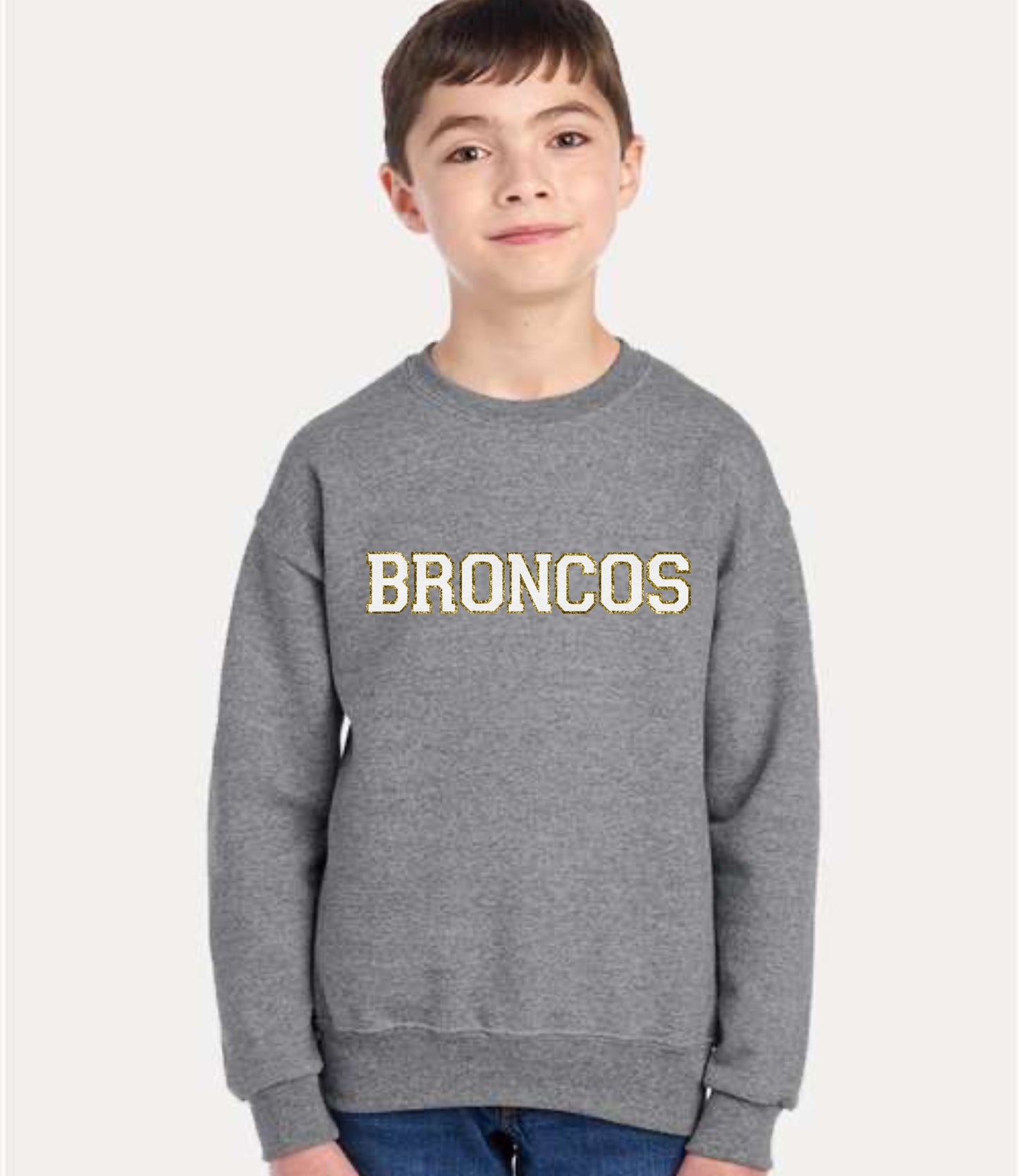Broncos Faux Chenille Glitter Patch Crewneck Sweatshirt