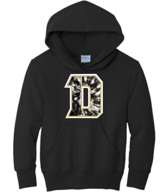 Black and Gold Tie Dye Daleville D Hoodie
