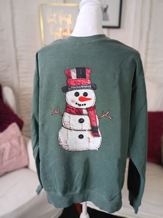 Quilted Snowman Comfort Color Crewneck Sweatshirt