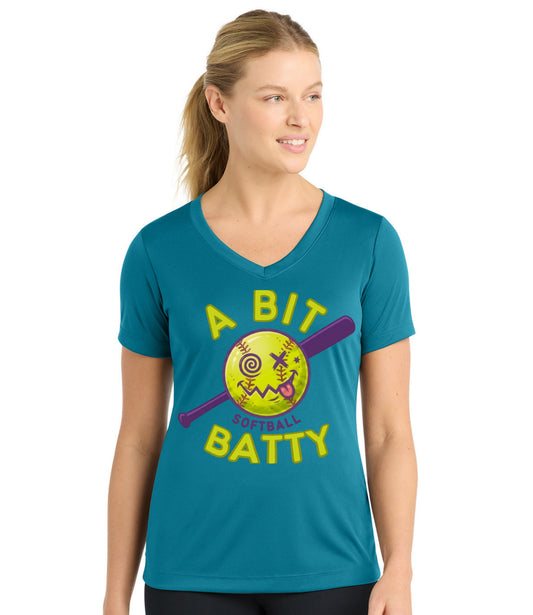 Women's V-Neck A Bit Batty Softball Jersey (with player #)