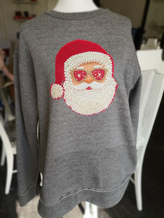 Faux Beaded Santa Tunic Length Crewneck