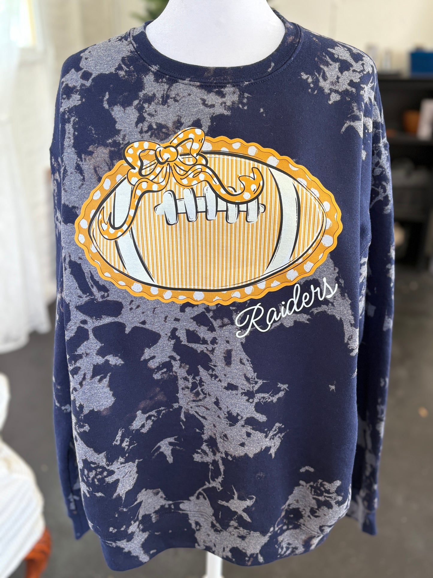 Seersucker Raiders Football Bleach Dyed Crewneck Sweatshirt