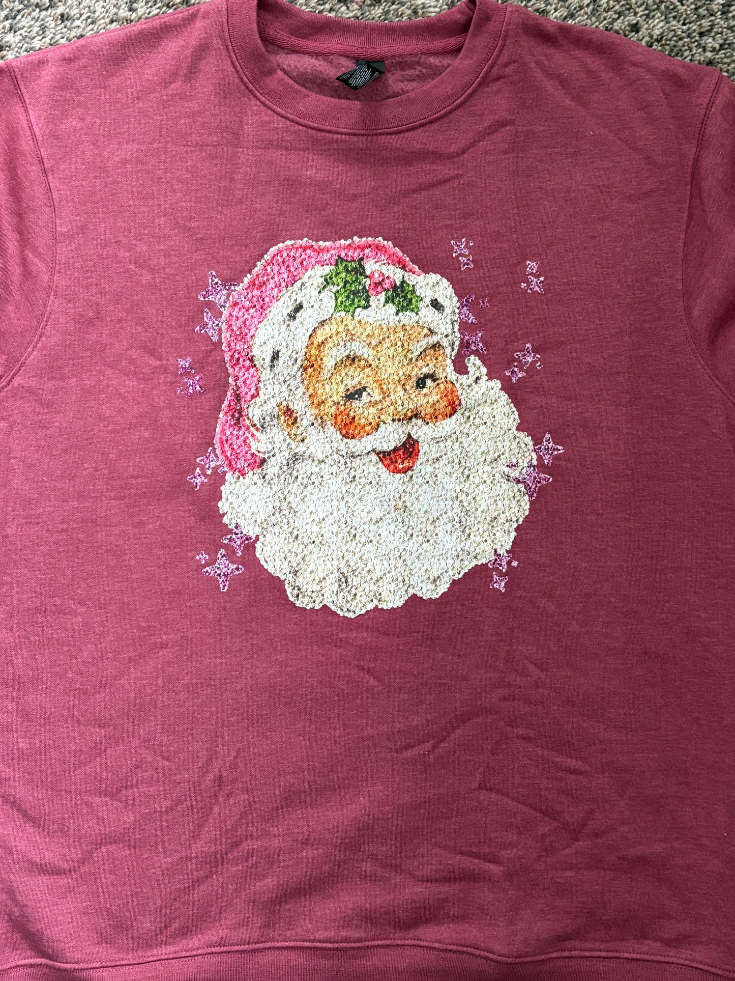 Faux Sequin Vintage Santa Crewneck