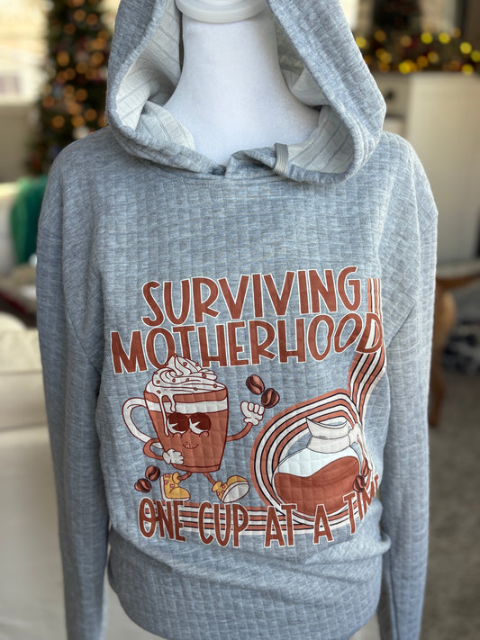 Surviving Motherhood One Cup at a Time Waffle Hoodie