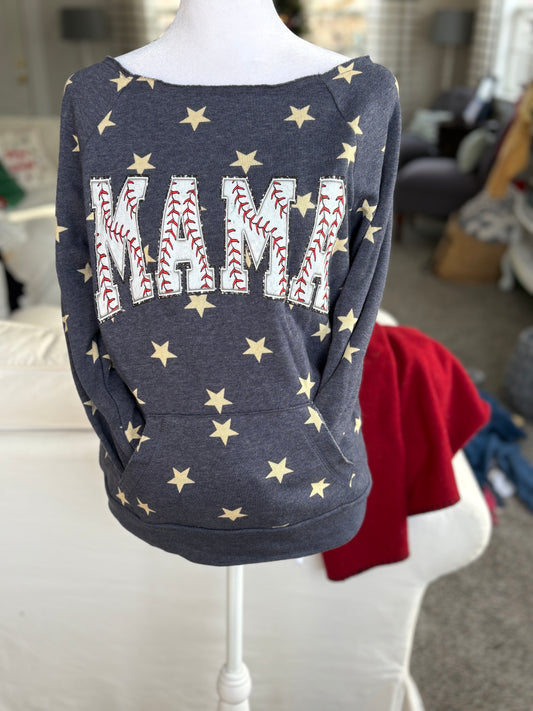 Mama Baseball Letters Off Shoulder Crewneck