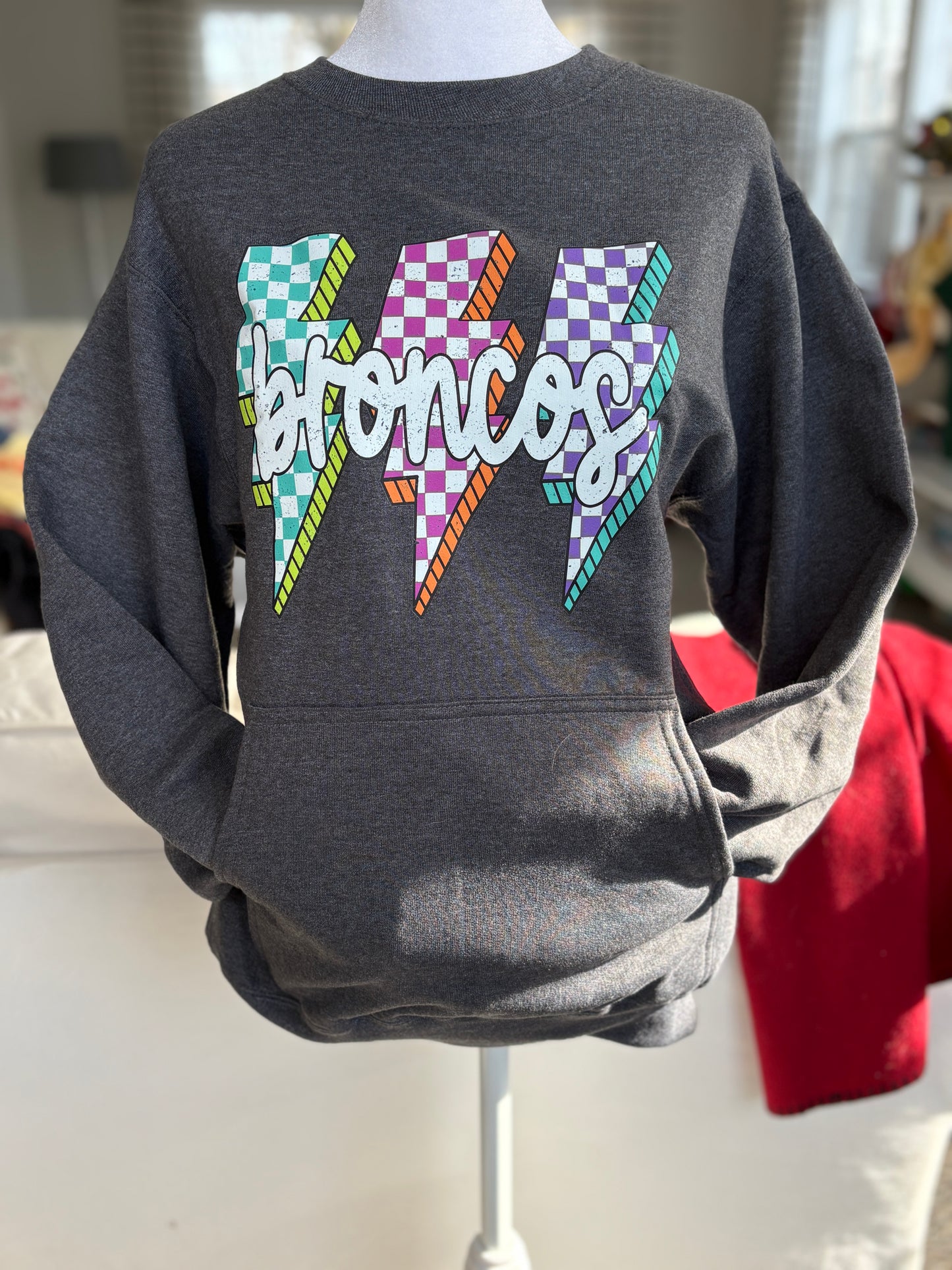 Broncos Lightning Bolts Crewneck with Hoodie pocket