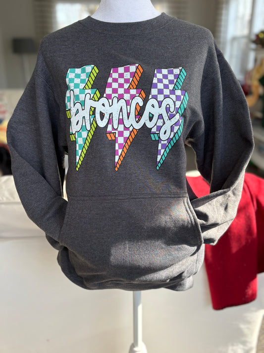 Broncos Lightning Bolts Crewneck with Hoodie pocket